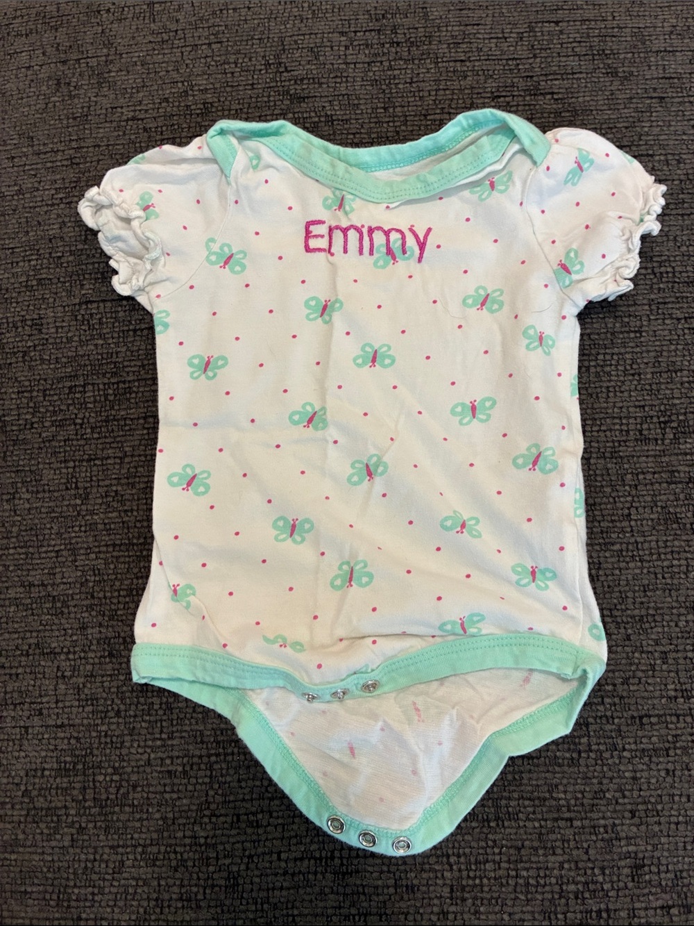 Personalized White and Mint Butterfly One-Piece Bodysuit “Emmy”